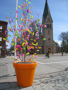 Velikonoce, Skövde, Švédsko, kostel, ulice, hrnec, pružiny