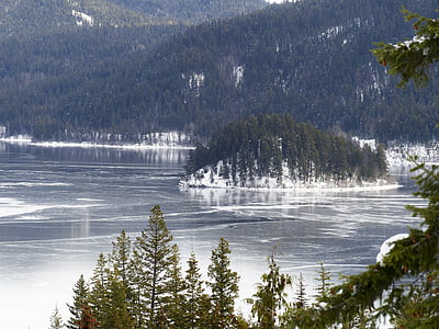 Canim озеро, Британская Колумбия, Канада, Зима, снег, холодная, сезон