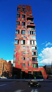 skyskrapa, Hamburg, byggnad, stora, färgglada, moderna, hög