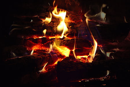 ogenj, kamin, plamen, gorijo, vroče, lesa