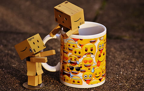 Danbo, figuras, Copa, xícara de café, juntos, para dois, engraçado