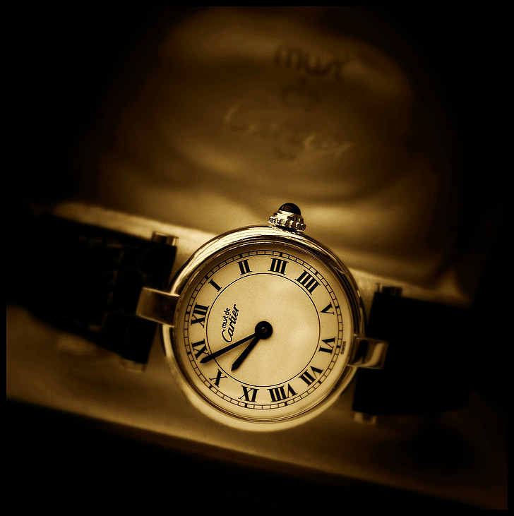Cartier, klocka, tid, klockor, analog, klocka, armbandsur