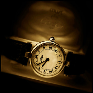 Cartier, Clock, waktu, jam tangan, analog, Watch, jam tangan
