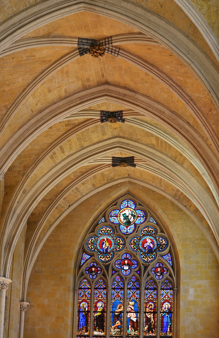 cathedral, stained glass window, arc