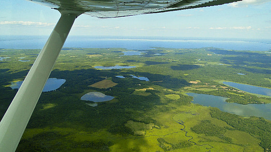 létání, letecký snímek, Minnesota, jezero mille lacs, letu, 4000 ft, obloha