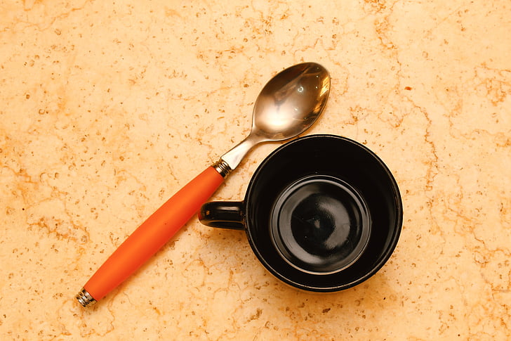 coffee, cup, spoon, breakfast, drink, colors, black
