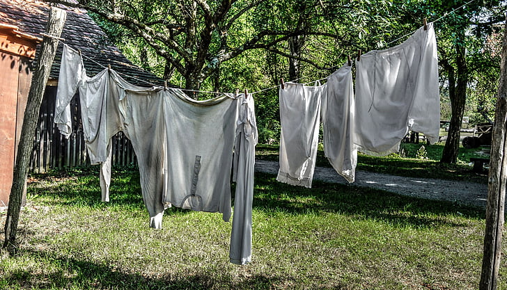 clothesline, white was, drying, garden, underwear