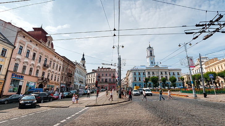 Chernivtsi, pilsēta, Ukraina, Eiropa, vēsturiski, centrs, ceļu satiksmes