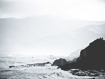 Ocean, våg, grå, skala, Foto, vatten, forsar
