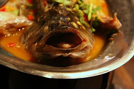 Taiwan, äta, fisk, mat, domstolen, fisk med huvud