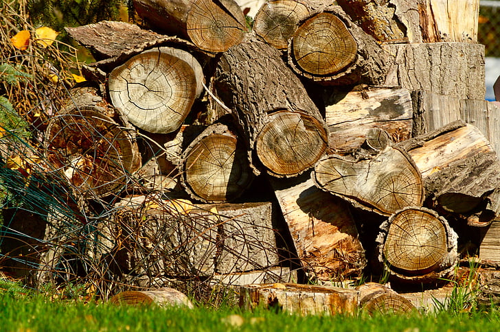 kayu, tumpukan, tumpukan kayu, kayu bakar, log, ditumpuk, tumpukan