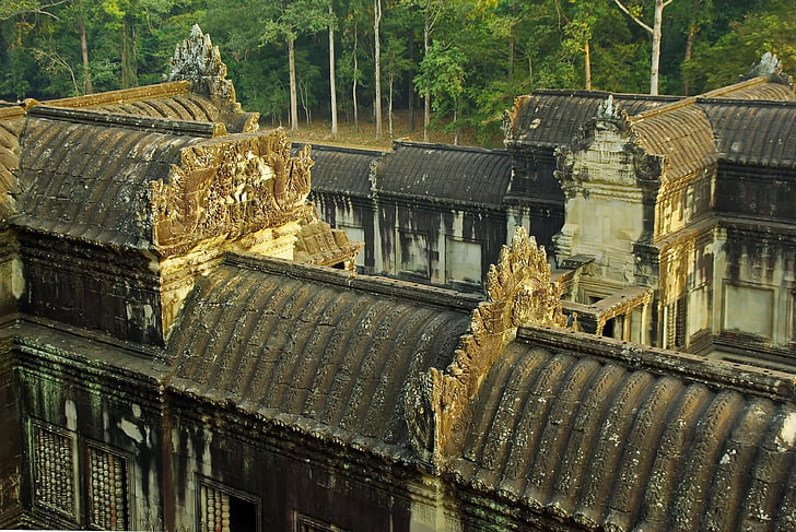 Kambodja, Angkor, Angkor wat, Siem reap, takläggning, Galleri, skulptur