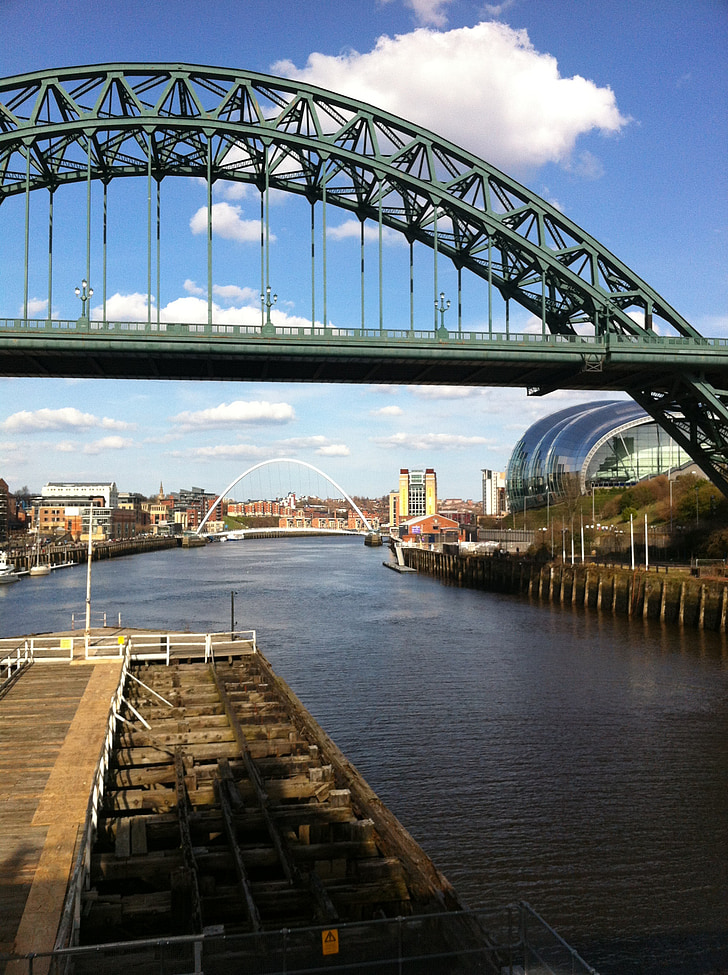 fer, pont, Newcastle, rivière, Tyne, urbain, Gateshead