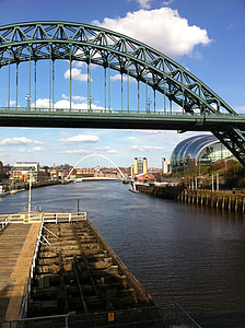 vas, híd, Newcastle, folyó, Tyne, városi, Gateshead