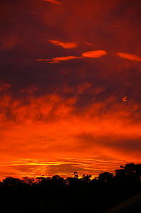 tramonto, rosso, orizzontale, nuvole, luce del sole, arancio, bella