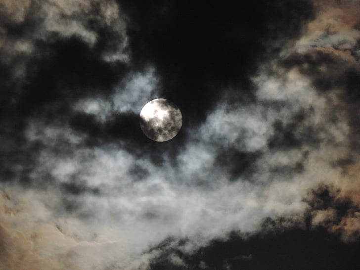 moon, clouds, sky, night, light, dark, moonlight