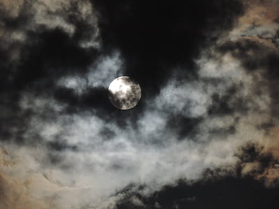 lua, nuvens, céu, à noite, luz, escuro, luz da lua