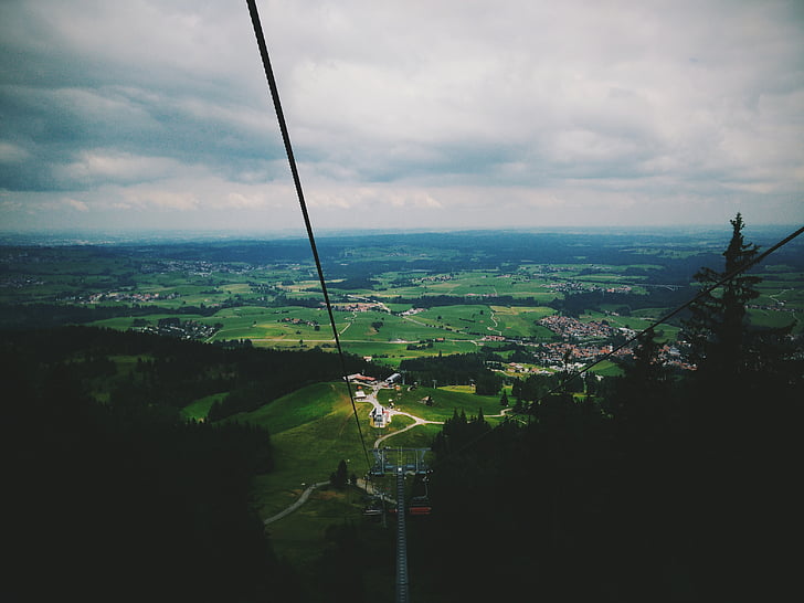aerial, photography, green, field, forest, white, cloudy