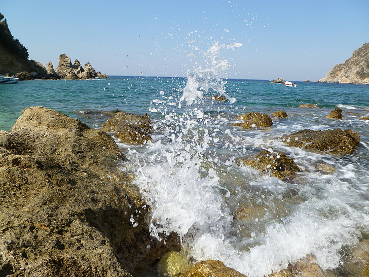 pludmale, jūra, klints, ūdens, Korfu