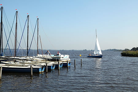 sjön, segelbåtar, hamnen, vattensport, båt, segling, fredliga