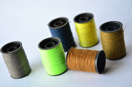 hilos de rosca, bobinas de, de costura, verde, colores, materia textil, arte