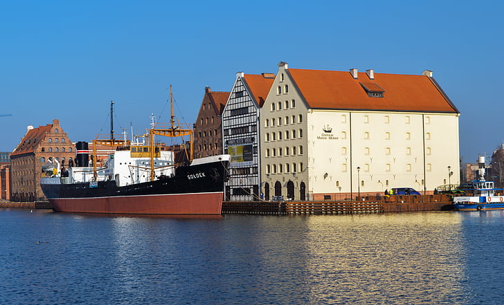 fartyg, floden, Polen, blå, vatten, transport, Gdańsk