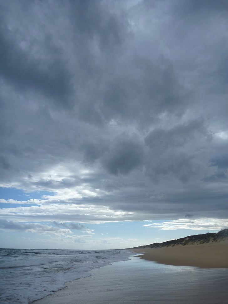 beach, clouds, low water, wave on beach, australia, nature, no People