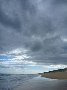 Plaża, chmury, niski poziom wody, fala na plaży, Australia, Natura, nie ma ludzi