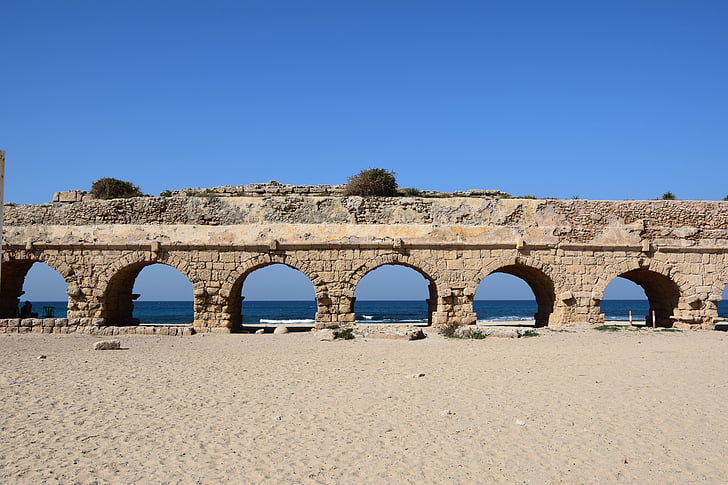aqueduct, beach, sea, blue, holidays, summer, sand