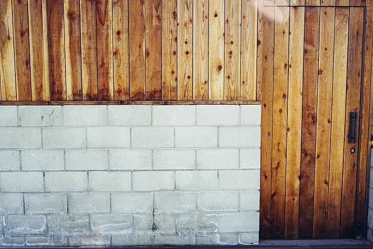 bruin, houten, deur, Naast, wit, plafond, beton