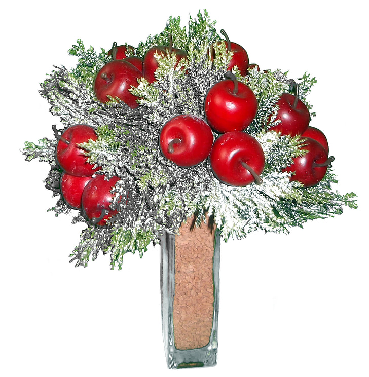 apfeldeco, Deco, Vánoční dekorace, weihnachtsdeco, váza, uspořádání, červené jablko