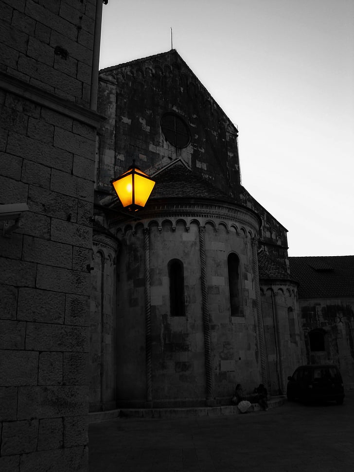 tänava latern, vana linnas trogir, Horvaatia, lamp, latern, valgustus