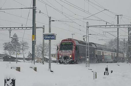 поезд, SBB, s-bahn, Зима, Швейцарские федеральные железные дороги, Зимний, снег