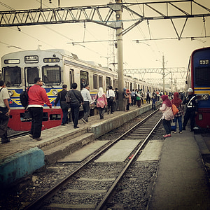 влак, станция, пътнически, реколта, хора, пътуване, Индонезийски