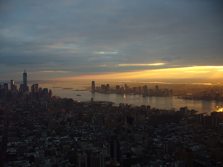 pôr do sol, Manhattan, Nova Iorque, arquitetura, linha do horizonte, cidade, paisagem urbana