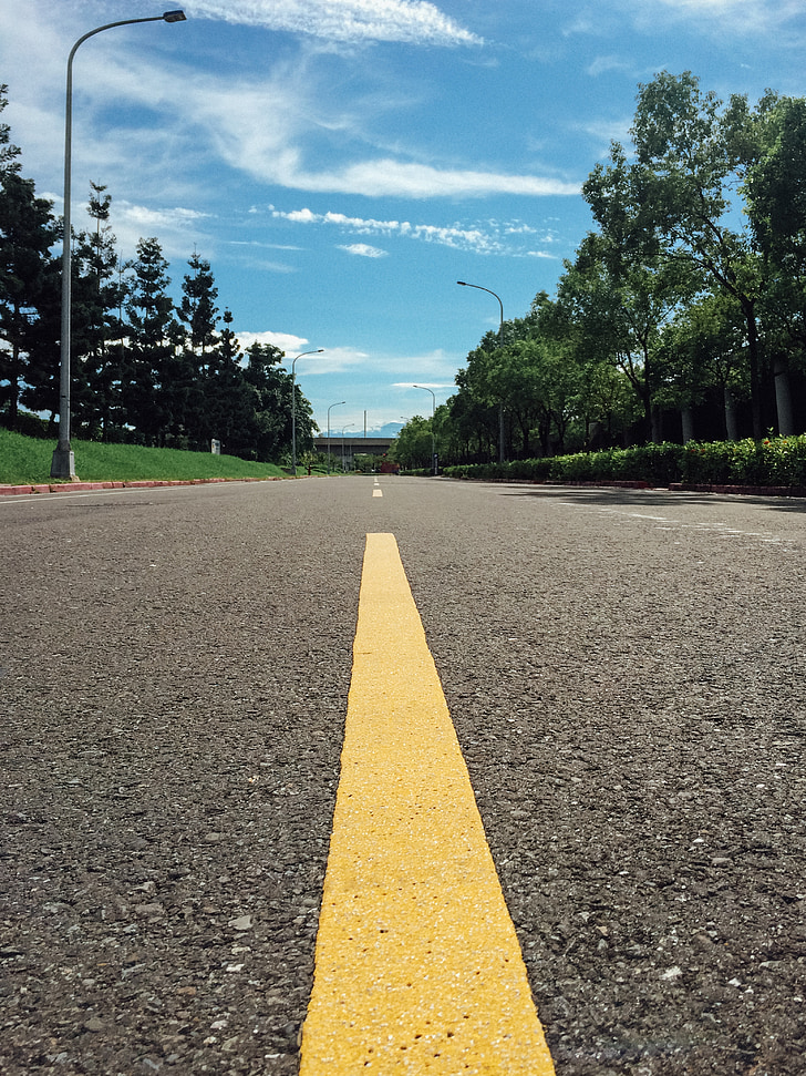 gatvė, asfalto, ženklinimas, linija, geltona, kelių, eismo