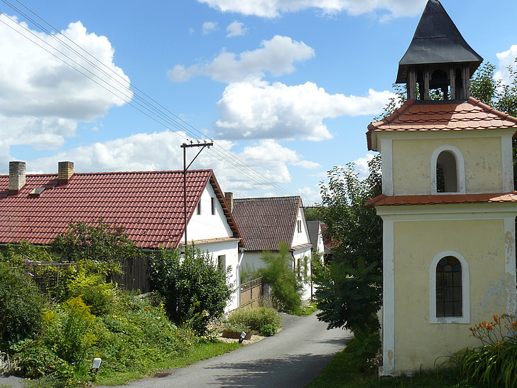 houses, village, chapel, summer