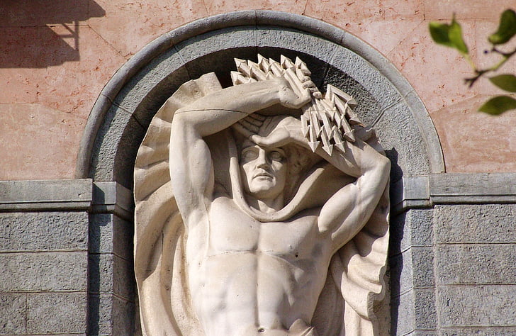 мъж, каменна фигура, скулптура, изкуство, флаш стрелки, мощност, символ