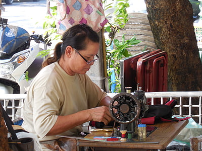 seamstress, sewing, antique, people, city, bangkok, action