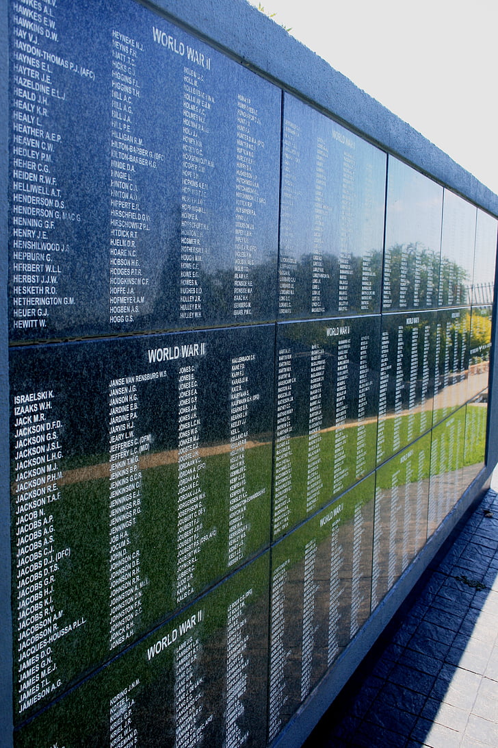väggen, granit, namn, krigets offer, exteriör, sydafrikanska flygvapnet memorial, monumentet