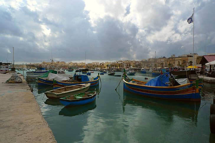 Barche da pesca, pittoresca, porta, Marsaxlokk, Malta, Gozo, Mediterraneo