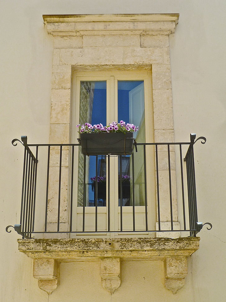 balcon, fleurs, décoration, pot de fleurs, floral, vue