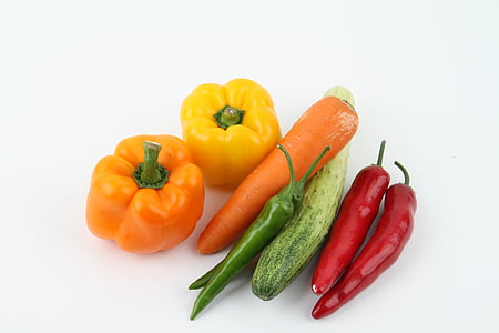 品种, 白色, 表面, 胡萝卜, 洋葱, 黄瓜, 蔬菜