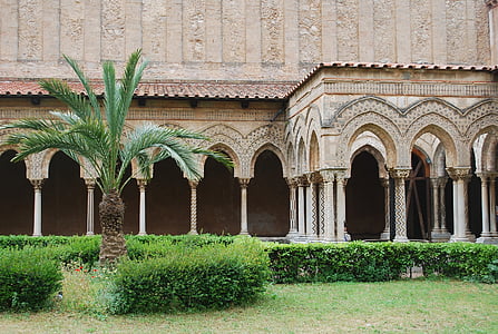 palmy, łuki, palmy, Architektura, na zewnątrz, Katedra, średniowieczny