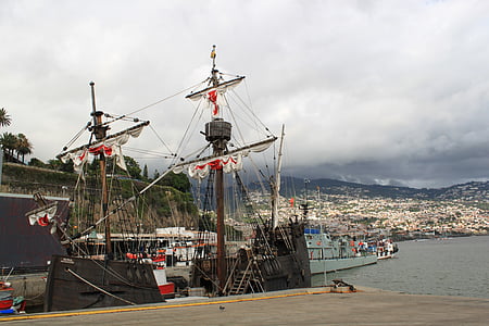 sailing vessel, sail, ship, rigging, masts, cordage, pods