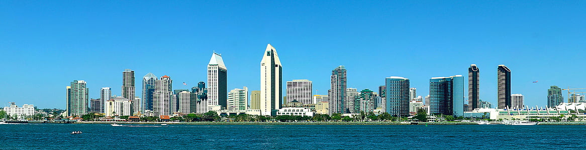 Панорама, Сан-Диего, центр города, Калифорния, США, городской пейзаж, Архитектура