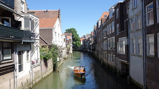 Dordrecht, Nederländerna, Holland, vatten, Canal, båt, båtliv