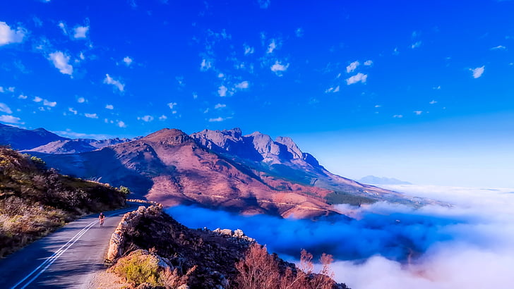 south africa, panorama, sky, clouds, trail, road, mountains