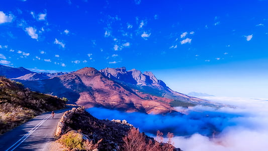 Sud Africa, Panorama, cielo, nuvole, sentiero, strada, montagne