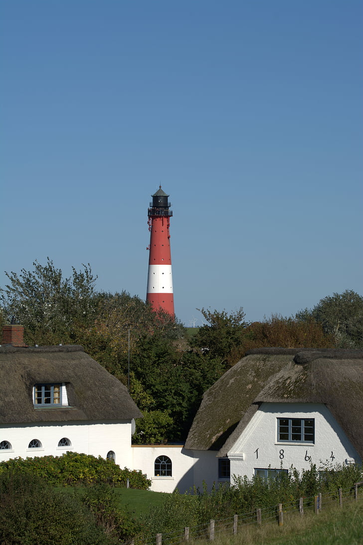 pellworm Lighthouse, pellwormer fyr, Lighthouse, Visa, röd vit, landskap, ön